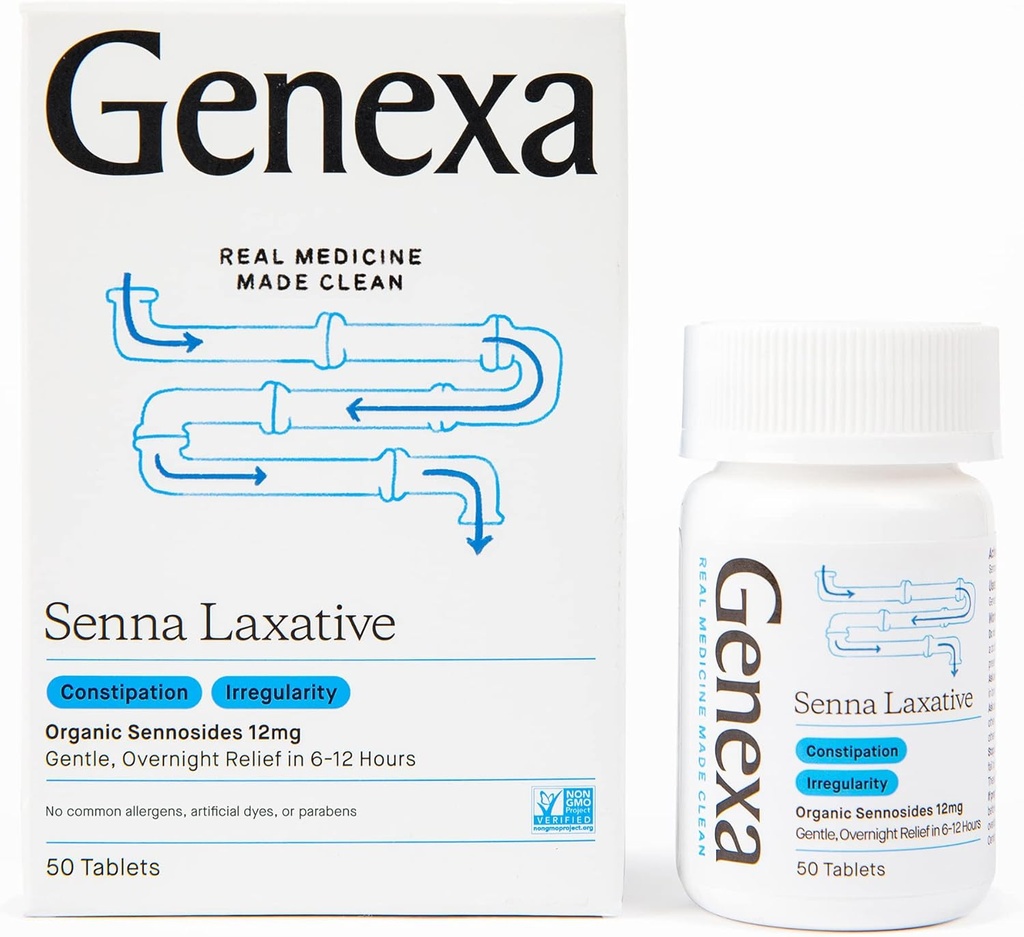Genexa Senna Laxative Tablets | Unregelmäßigkeit & Constipation Relief | Effektive Gentle, Overnight Laxative | Frei von Talc | Certified Organic & Non-GMO | 50 Tabletten