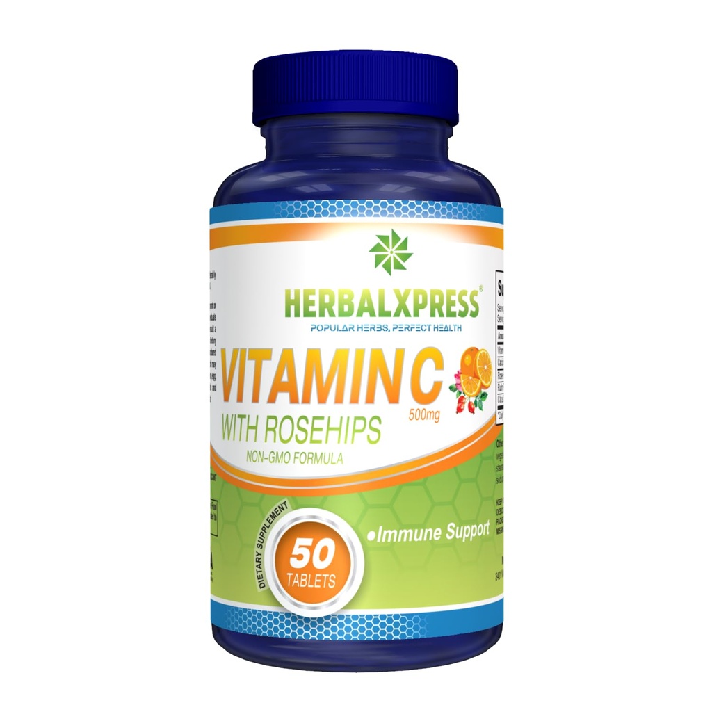 Herbalxpress Vitamine C 500mg avec Rose HIPS, Acide ascorbique et Citrus Bioflavonoïdes 50 Comprimés (1 Tub) - The Powerful Duo:- Une approche complémentaire pour stimuler votre système immunitaire.