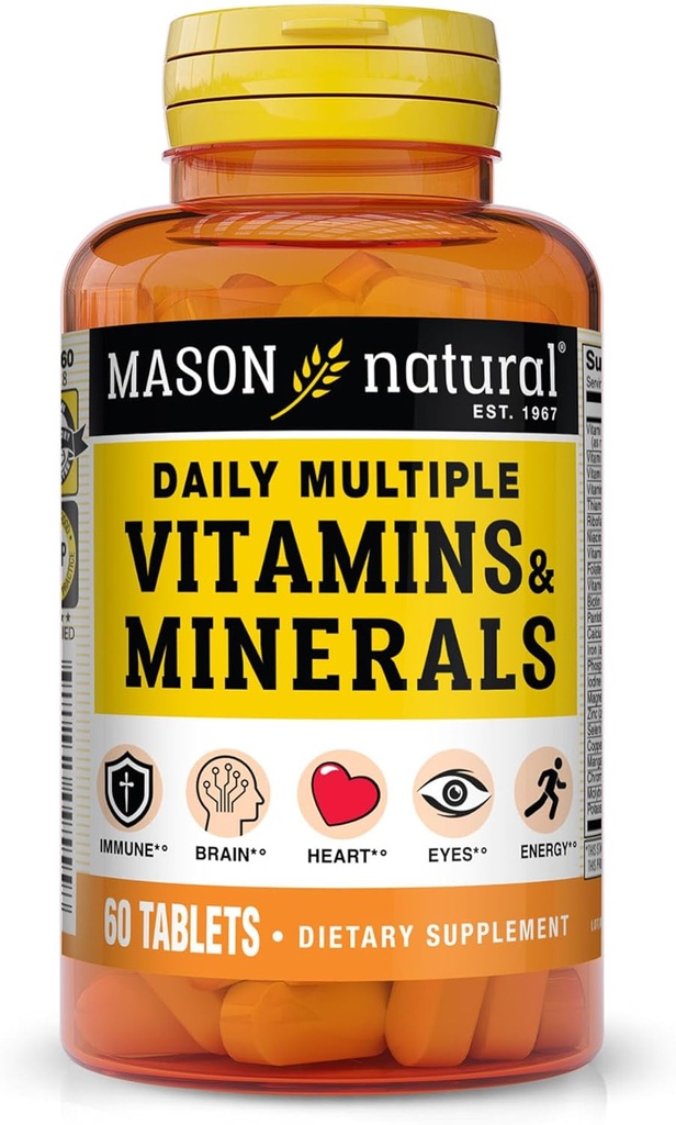 MASON NATURAL Vitamines quotidiennes multiples avec minéraux, 24 nutriments essentiels pour la santé globale, 60 comprimés