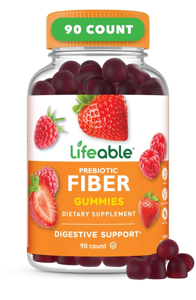 Lifeable Prebiotic Fiber Gummies für Erwachsene | 5g | Great Tasting Fiber Supplement Gummies | Prebiotic Gummies for Digestive Health | High Fiber Gummies for Women, Men | 90 Gummies