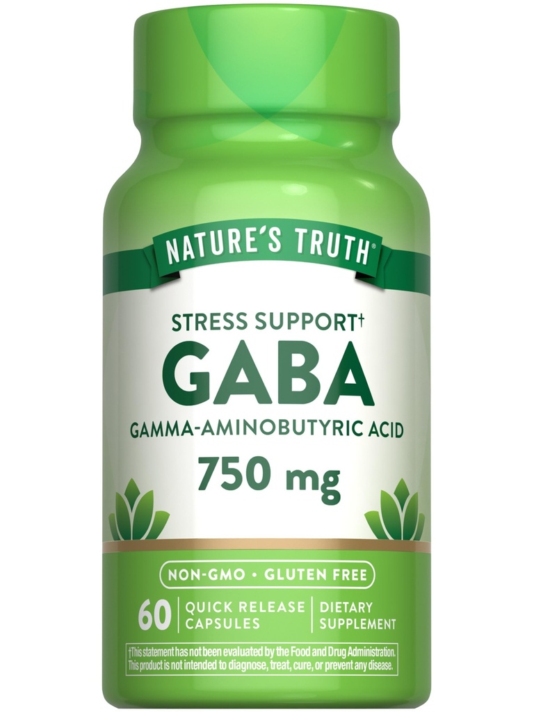 Nature's Truth GABA 750mg Kapseln | 60 Count | Gamma Aminobuttersäure Ergänzung | Non-GMO & Gluten kostenlose Ergänzung