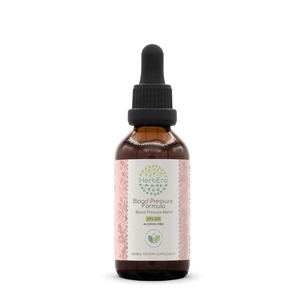 HerbEra Formule de pression artérielle B60 Extract Teinture sans alcool: Feuille d'épine, Herbe mère, Poivre Cayenne, Fleur d'hibiscus, Spiruline. Mélange de pression artérielle 2 Fl Oz