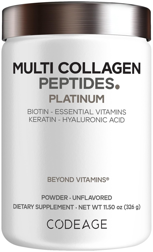 Codeage Multi Collagen für Frauen und Männer Biotin 10000mcg Keratin, Proteinpulver Vitamin C B6 D3, Hyaluronsäure, Niacin - Hydrolysiertes Kollagen Kaffeecreme 5 Arten - Unaromatisiert - Nicht-GVO - 11,5 oz