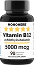 MONOHERB Vitamin B12 Methylcobalamin 5000 mcg - 90 Vegetarische Kapseln - B12 Methyl