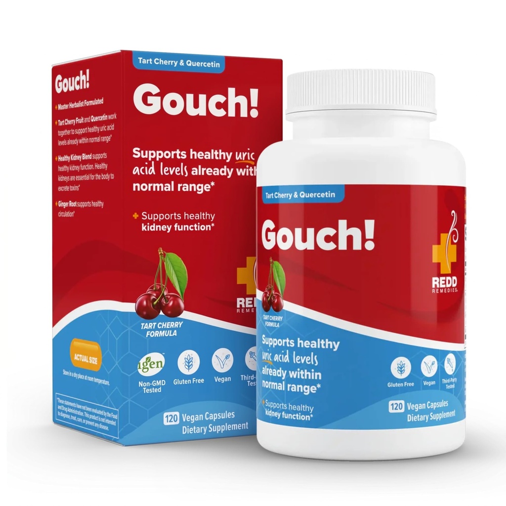 Redd Remedies, Gouch!, Supplement Support für Gelenke und Uric Acid Levels, fördert eine gesunde Entzündungsreaktion, Tart Cherry & Quercetin, 120 Vegan Capsules