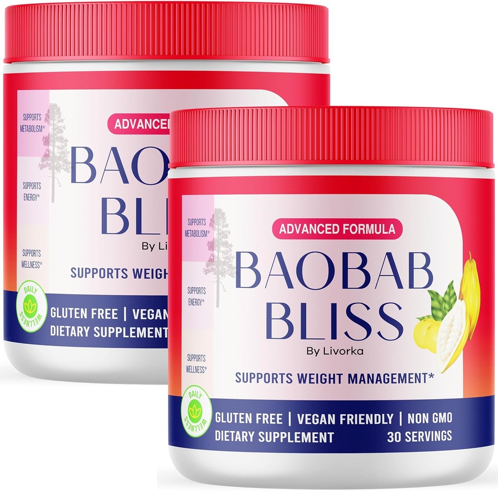 LIVORKA Baobab Bliss, All Natural Fiber Organic Fruit Powder Supplement, 60 Portionen für 2 Monate (Pack von 2)