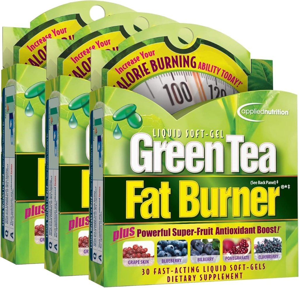 Angewandte Ernährung Grüner Tee Fat Burner - 30 Liquid Soft-Gels, Packung von 3 - Erhöht Kalorienverbrennung & Lieferungen Leistungsstarke Antioxidantien - 45 Gesamt Servierungen