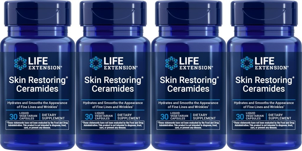 Prolongation de la durée de vie de la peau Restaurer les céramides, 30 capsules végétales liquides (paquet de 4)