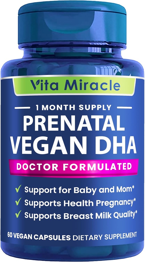 Pränatale DHA Ergänzungen - Vegan 800mg DHA DPA Pflanze basiert Omega 3 - Beste für optimale Mutter und Baby Gesundheit - unterstützt Baby Gehirn und Augenentwicklung Pränatal für Frauen kein Fischöl