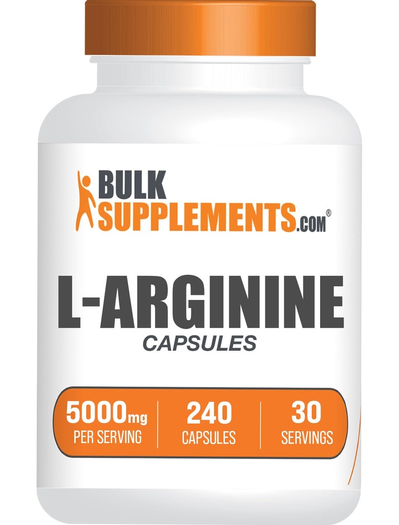 BulkSupplements.com Capsules L-Arginine - supplément d'arginine, supplément d'oxyde nitrique - sans gluten, 8 capsules par portion (5000mg), 240 Nombre (paquet de 1)