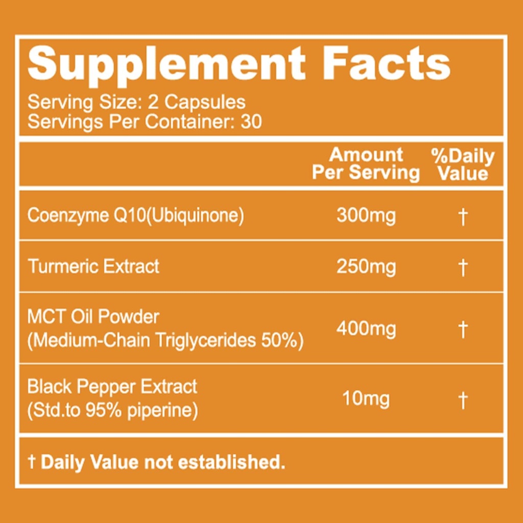 CoQ10 300mg Capsules, Supplément végétalien pour la production d'énergie, non-OGM, sans gluten - 60 Capsules de légumes