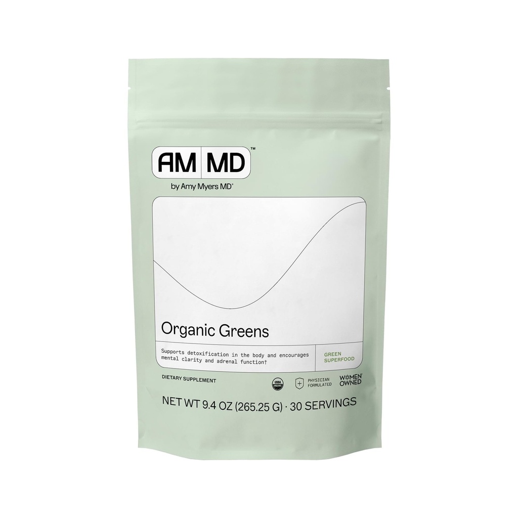 Amy Myers MD Greens Poudre - Soutient l'énergie et la santé des gourdes - USDA Mélange de superaliments biologiques avec Spiruline, Chlorella, Orge - 270g (30 portions)