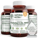 Natürliche Nutra Chelat Calcium Magnesium 1000/500 mg Ergänzungen Plus Betaine HCL - Chelat Cal Mag verbessert Knochendichte, unterstützt Muskel, Zähne, Herz-Kreislauf- & Nerve Gesundheit, 250 Vegan Tabletten