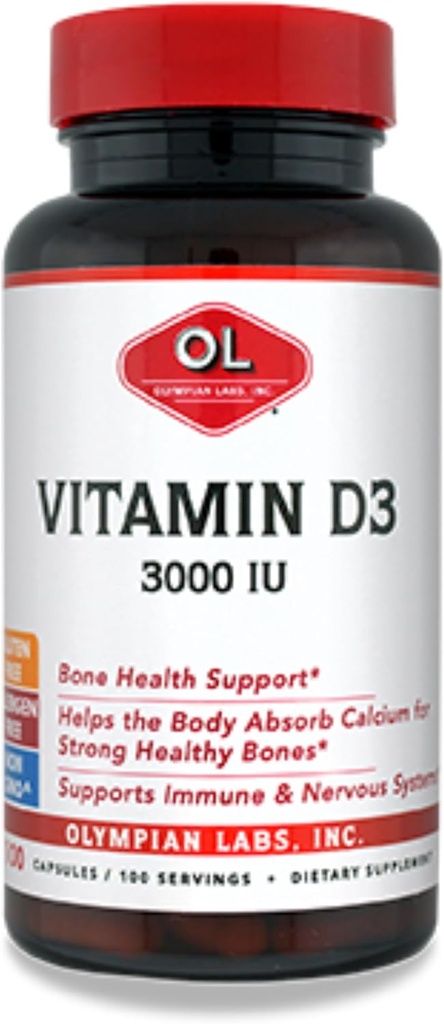 Olympians Labs Vitamine D3 3000 Iu 100 Capsules soutenant des os forts