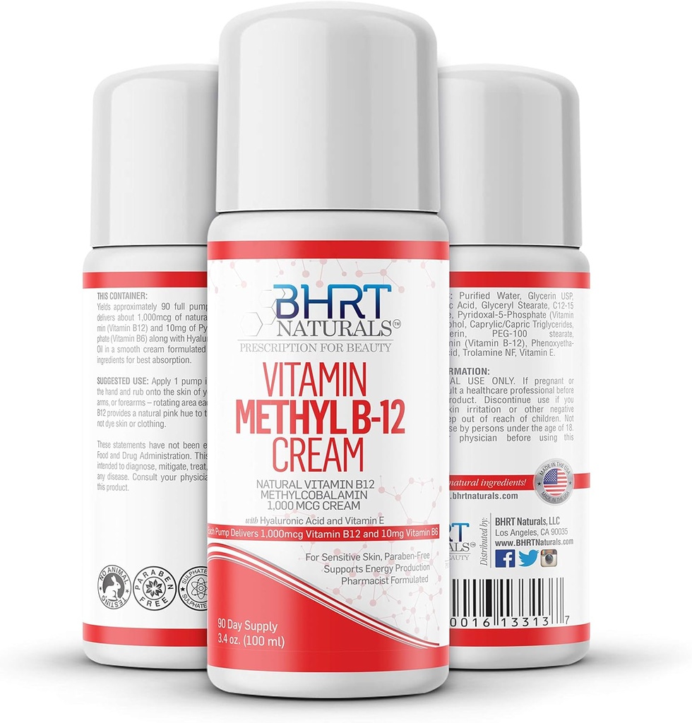 Vitamin B12 Cream 1000mcg - Pharmacist Formuliert - All Natural Methylcobalamin (Methyl B12) & Vitamin B6 Cream for Energy, Mood, & Heart Health - Hilft bei Eczema & Psoriasis - USA MADE