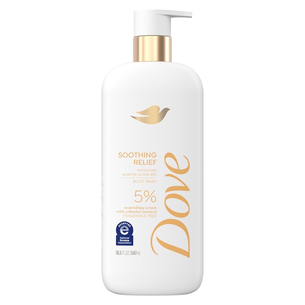 Dove Fragrance Free Body Wash Beruhigendes Relief Moisturizes Ekzem-anfällige Haut 5% nährendes Serum mit kolloidaler Haferflose 18.5 oz
