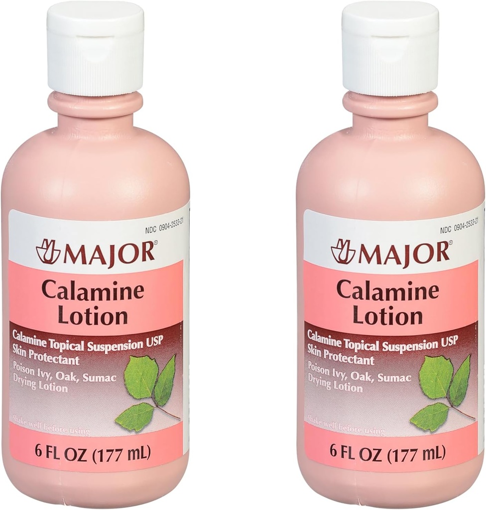 MAJOR Lotion calamine - Calamine Suspension topique USP Protection de la peau - 6 Fl Oz (177 ml) (2 boîtes)