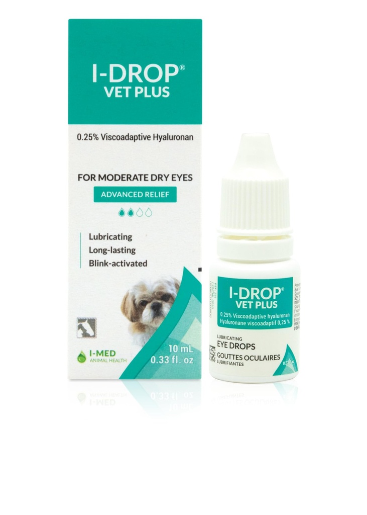 I-DROP VET PLUS: Hundeaugentropfen für Haustiere | Lubricate Acute/Seasonal Dry Eyes | Superior Comfort | Langlebiges Relief | Weniger Anwendung erforderlich, 0,25% Hyaluronan | Mehrdosis Flasche | Eine Flasche 10 ml