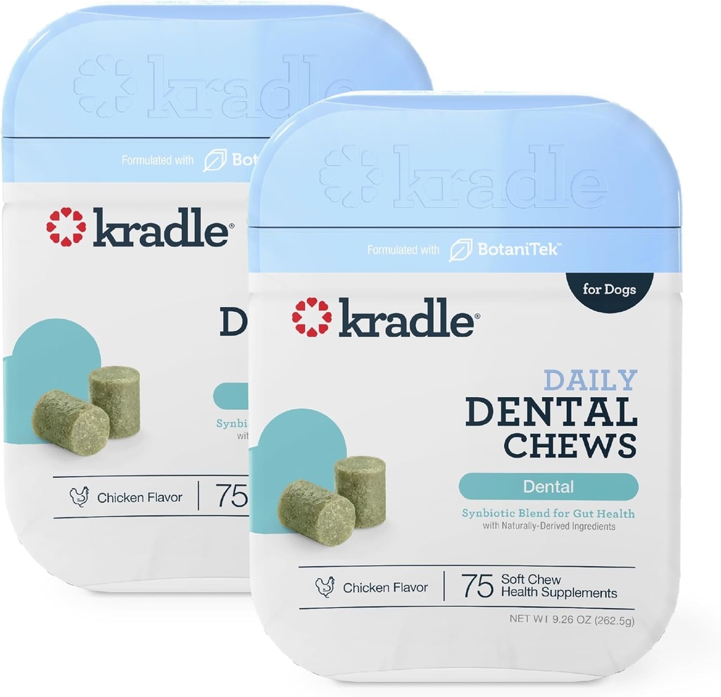 Kradle Dental Chews für Hunde - Ashwagandha Pyridoxine HCL Powder - Nighttime Dental Routine - Unterstützt Entspannung & Oral Hygiene - 150 Chews