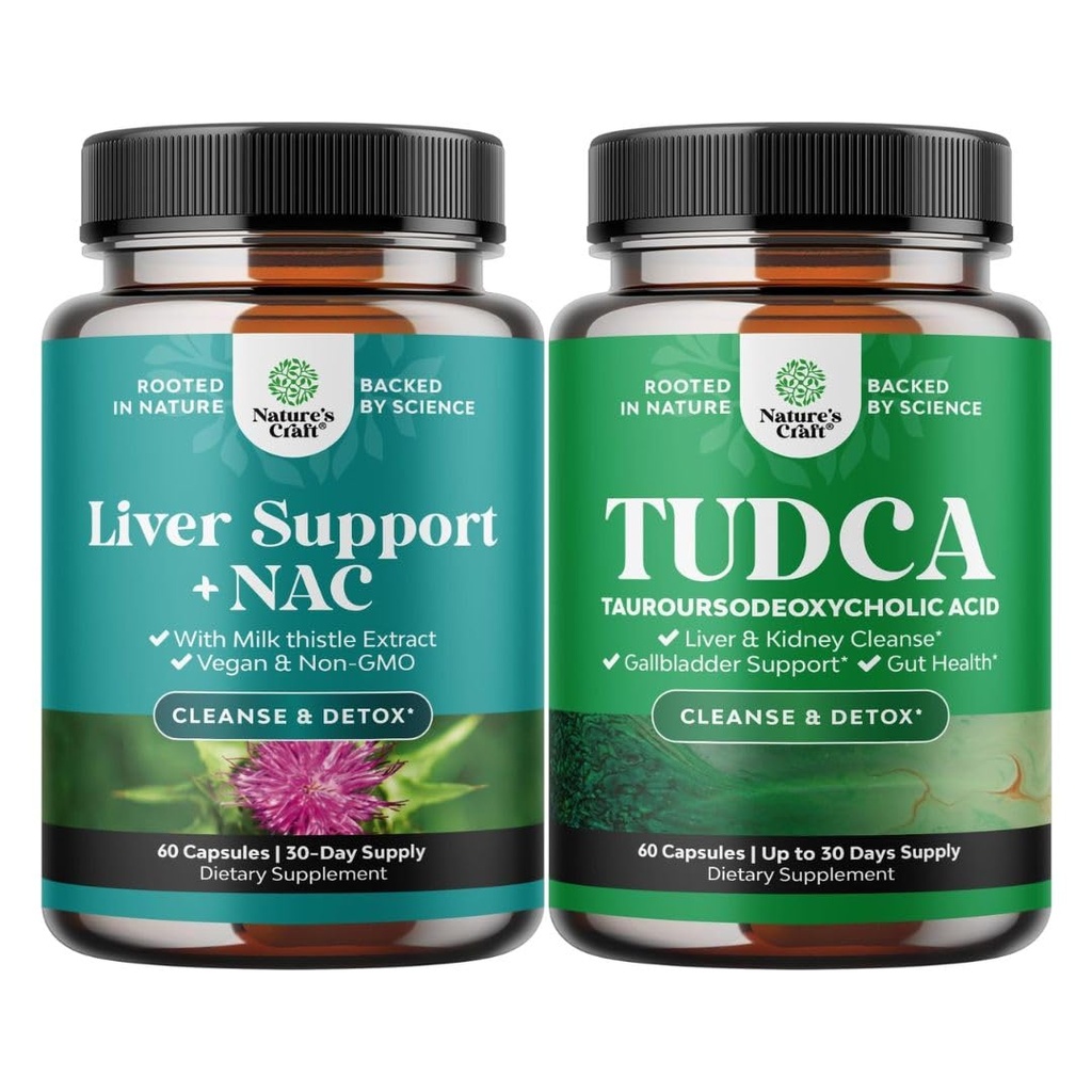 Bundle Liver Support Supplement mit NAC für Liver Cleanse und Advanced Bile Salt TUDCA Ergänzung für Gallbladder Kidney und Liver Unterstützung
