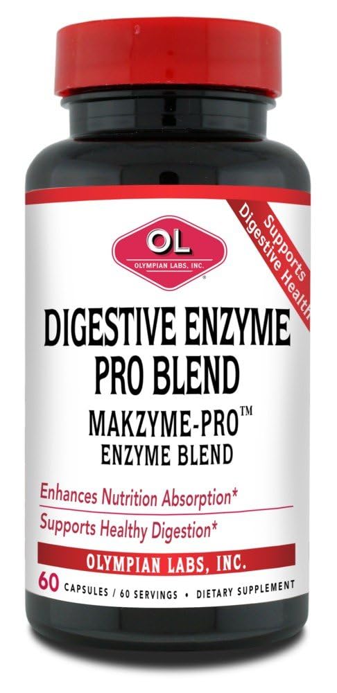 Olympian Labs Digestive Makzyme-Pro Enzyme, 60 Kapseln, bricht Proteine, Carbs, Fette, Öl & Milch, 60 Servierungen