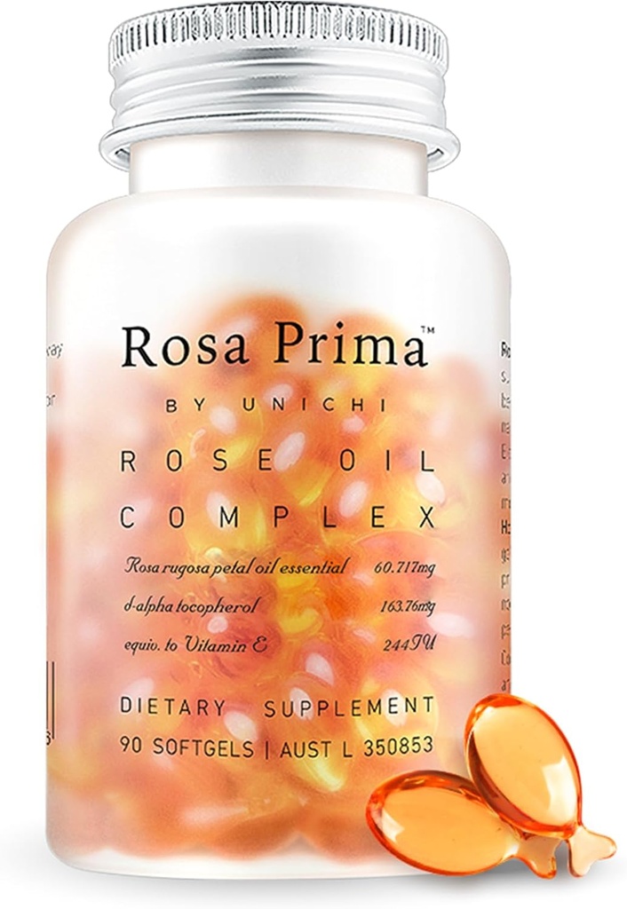 Unichi Rose Öl Vitamin E Ergänzung für Haut Gesundheit und Regeneration, Menstrual Cycle Mood Management, Atem Refresh, 90 Softgels