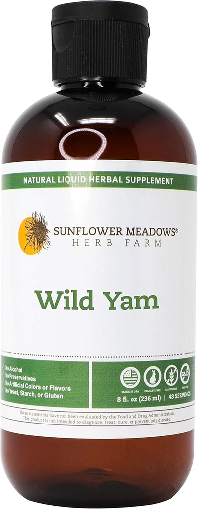 Wild Yam Liquid Kräuterergänzung - 8oz- Alkoholfrei, Non-GMO, mit organischen Inhaltsstoffen hergestellt