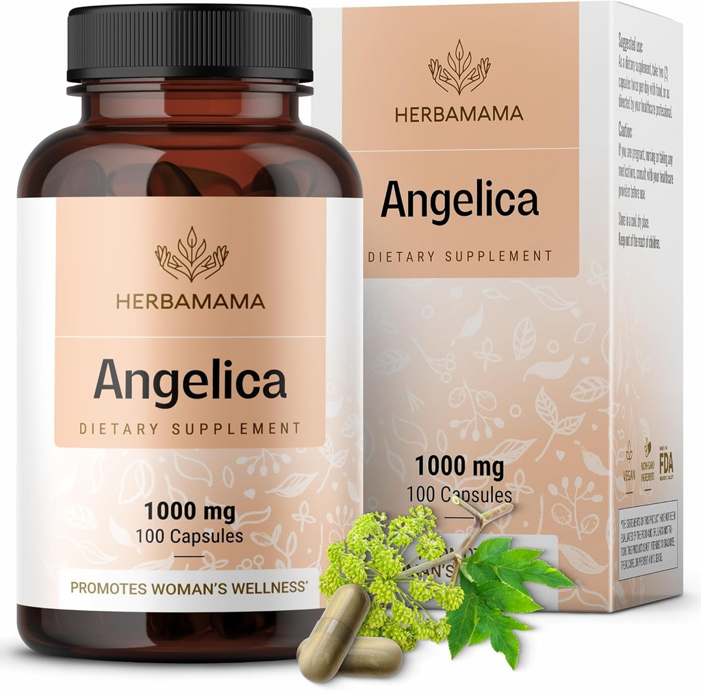 HERBAMA Dong Quai Supplement - 1000mg Angelica Wurzel für Frauen Unterstützung - Dong Quai Pulver Kapseln - Vegan, Non-GMO Angelica Kräuter Antioxidans Ergänzung für Frauen