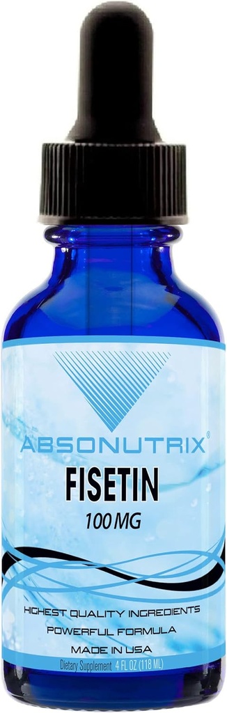Absonutrix Fisetin 100 mg, 4 Oz liquide, 200 portions, Fabriqué aux États-Unis, Absorption rapide, Ingrédients de qualité Potentiels, Troisième partie testée, Non-OGM, GMP certifié, Produits sans cruauté