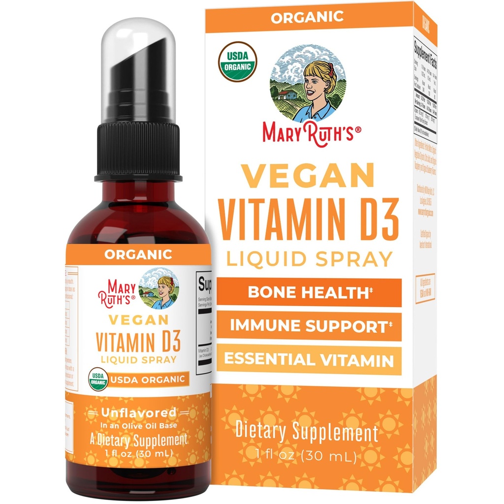 MaryRuth Organics Vitamin D USDA Organic | VIT D3 Liquid | Sugar Free | Liquid VIT D Spray Immununterstützung für Erwachsene & Kinder | Knochengesundheits Vegan | Glutenfrei | Non-GMO | 30 Portionen