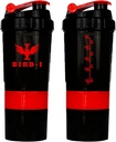 BIRD-I Gym Protein Shaker, 3-en-1, 500ml/16.9oz, sans BPA, mélangeur métallique. (RED), JT4101