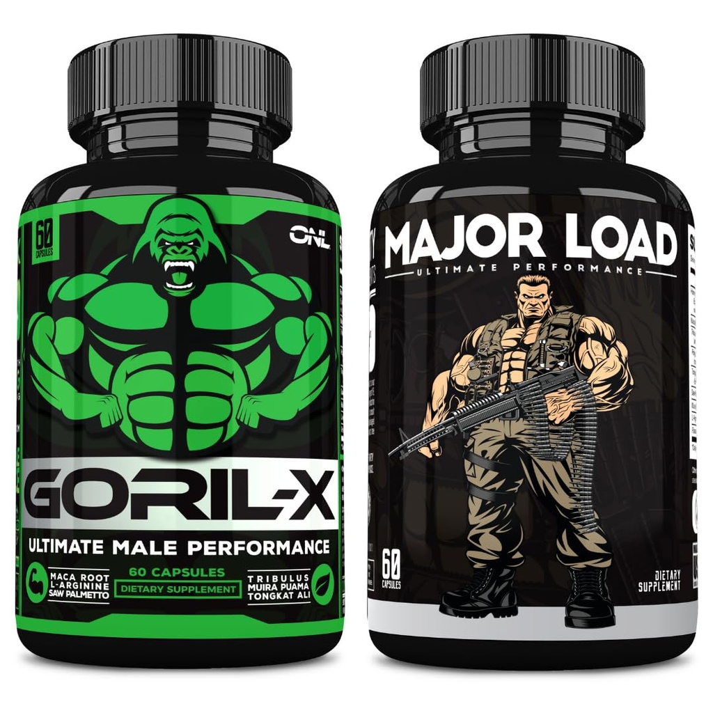 ONL Ultimate Men's Testosteron Booster Bundle - GORIL-X & Major Load Supplements | Enhance Strength, Stamina, and Energy | mit Horny Goat Weed, Maca, Tongkat Ali, Tribulus | 120 Kapseln