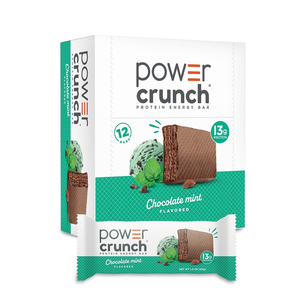 Power Crunch Protein Wafer Bars, High Protein Snacks mit leckerem Geschmack, Schokolade Minze, 1.4 Unze (12 Count)