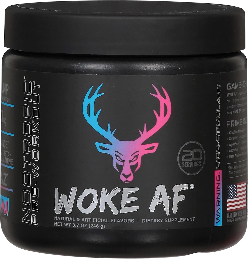 Woke Af Bucked Up Pre-Workout Pulver, Erhöhte Energie, Miami, 333mg Koffein, 20 Servierungen