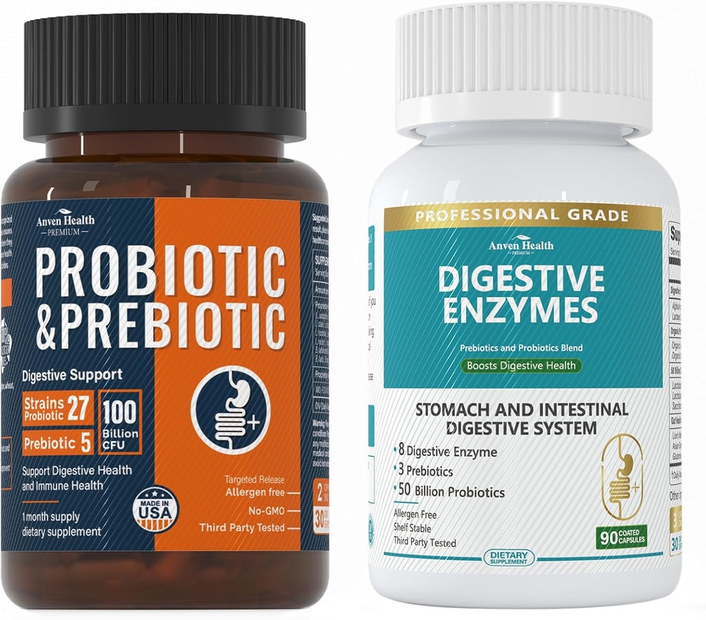 Total Gut Health Boost Bundle: Verdauungsenzyme + 100 Milliarden Probiotika für Männer & Frauen – Bloating, Verdauungshilfe & Immununterstützung