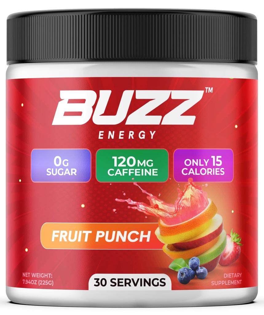 Morning Buzz Energy Drink Powder - Energy Boost Drink Mix - Sugar-Free Energy mit Antioxidantien - Morning Kickstart und Sports Nutrition Endurance Produkt - 30 Servierungen, Fruit Punch, 7.9 Unzen