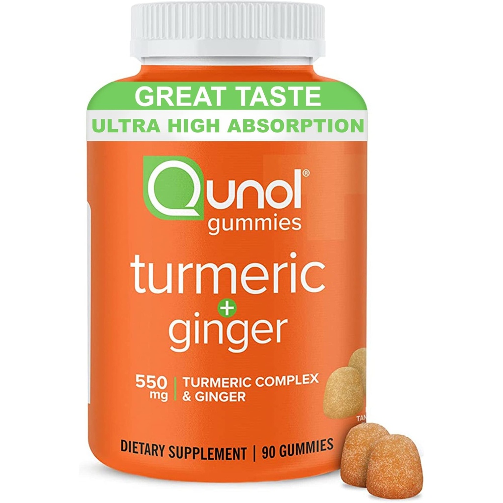 Qunol Turmeric und Ginger Gummis - Joint Support Supplement mit Ultra High Absorption, 90 Count Vegan und Gluten Free Gummis