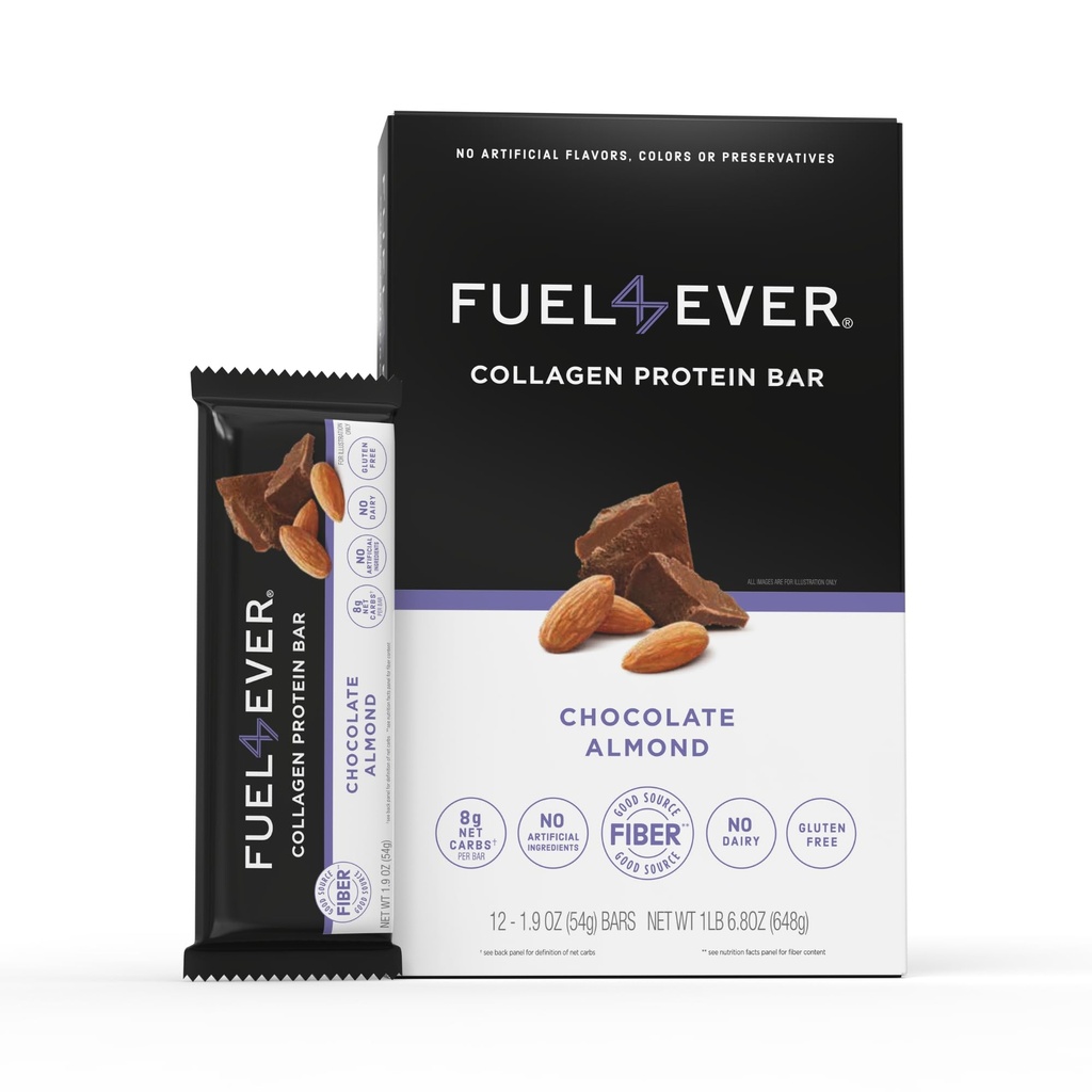 Carburant 4 Barres de protéines de collagène Ever, 14G Protéines, sans gluten, sans produits laitiers, sans stévia ou ingrédients artificiels ajoutés, sucrés avec du miel
