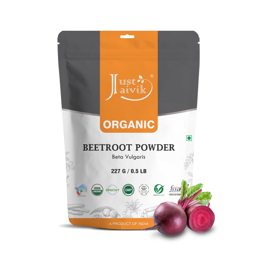 Just Jaivik Beetroot Powder Organic 227 gm / 0.5 lb | Natürliche Nitric Oxid Booster | Superfood für gesunde Herz | Unterstützt Blutzirkulation & Stamina |Gluten Free & Vegan