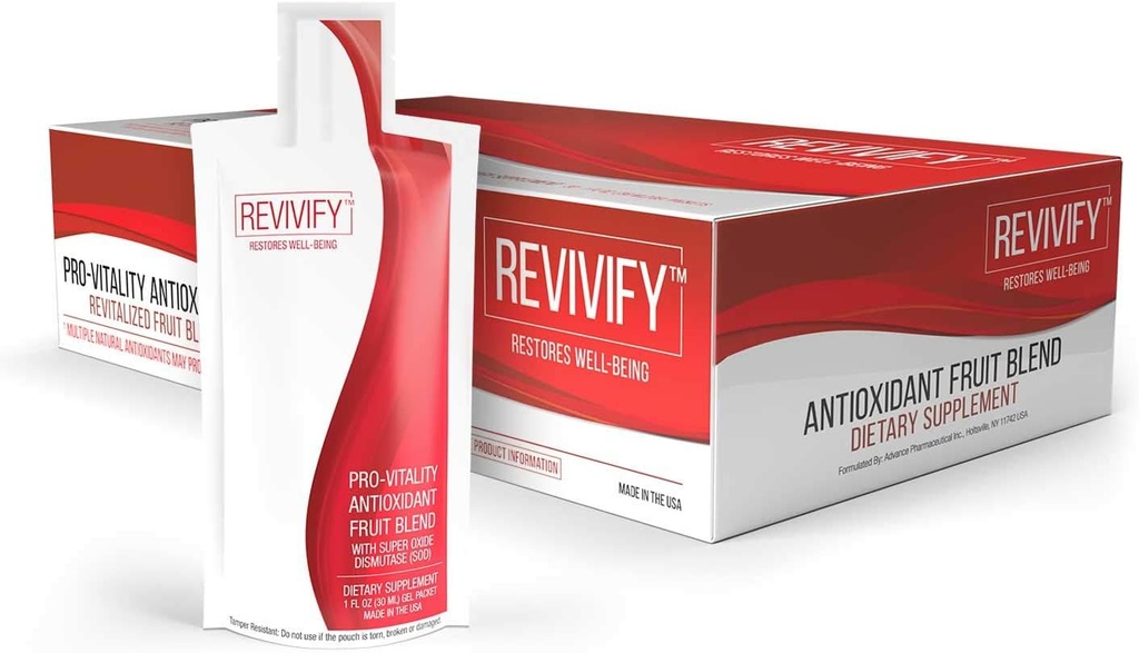 REVIVIFY Gel pro-vitalité (Oral) avec Superoxyde Dismutase Antioxydant (SOD) Mélange de fibre et de fruits solubles, 1 poudre de liquide, 30 jours
