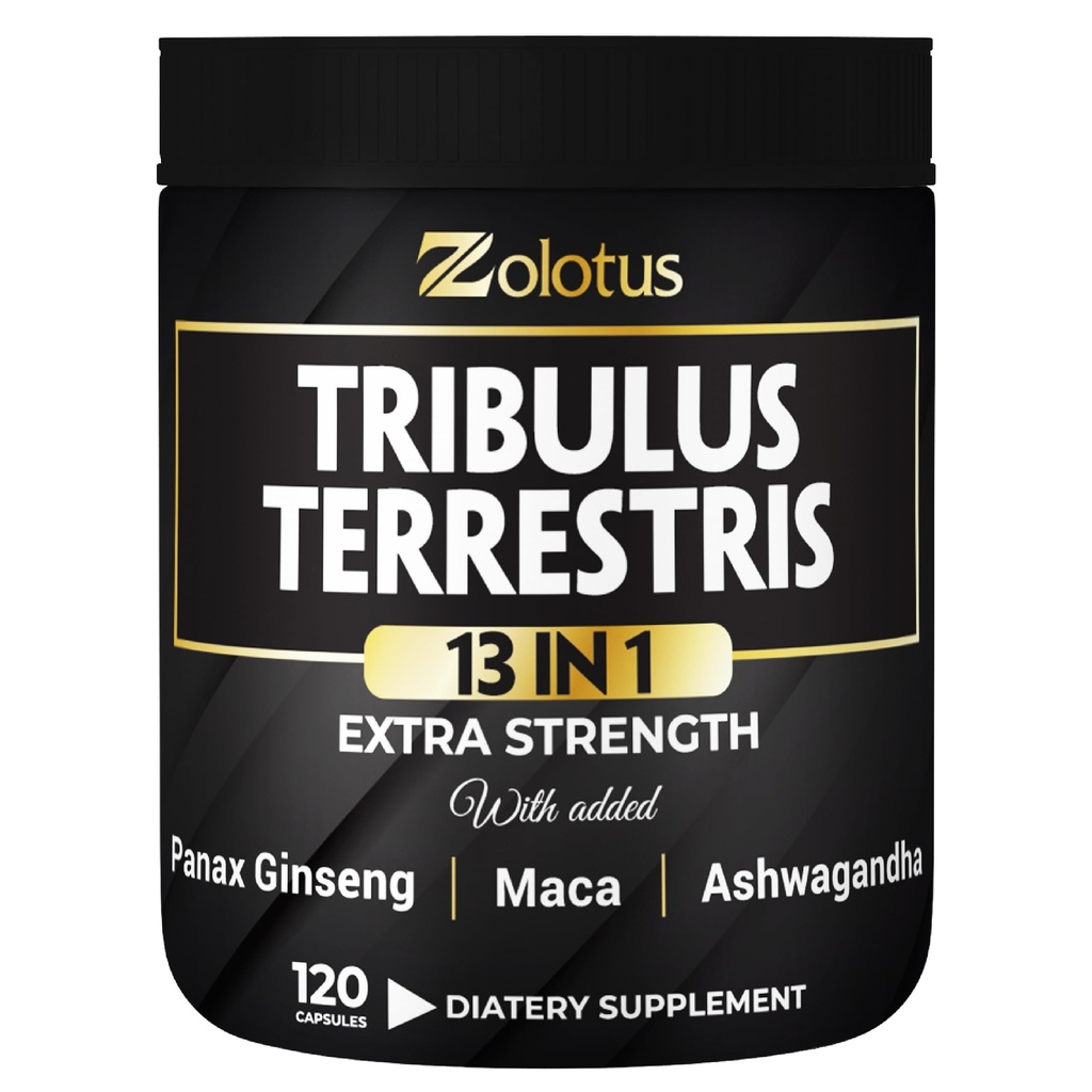 Zolotus 13in1 Tribulus Terrestris Capsules with Maca, Horny Goat Weed, Panax Ginseng, Saw Palmetto, Tongkat Ali, Shilajit & More - Energy, Stamina Supplement für Herren & Frauen - 120 Zähler
