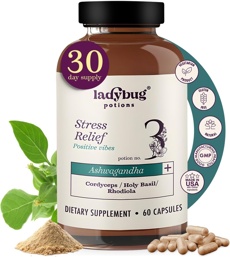 Bio Mood Pillen - 60 Kapseln Bio Ashwagandha Ergänzungen für Frauen und Männer, Ashwagandha Root Capsules mit Cordyceps, Heilige Basil & Rhodiola, Reduzieren Stress, Boosts Mood und kognitive Funktion