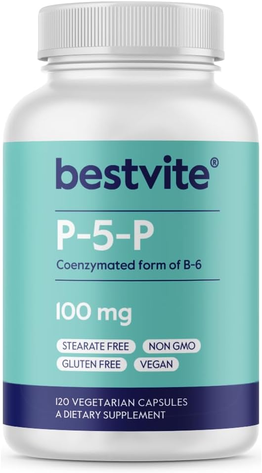 BESTVITE P-5-P 100mg (120 Vegetarische Kapseln) (CoEnzymierte Form von B-6) - No Stearates - Vegan - Non GMO - Glutenfrei - No Silicon Dioxide - No Gelatin