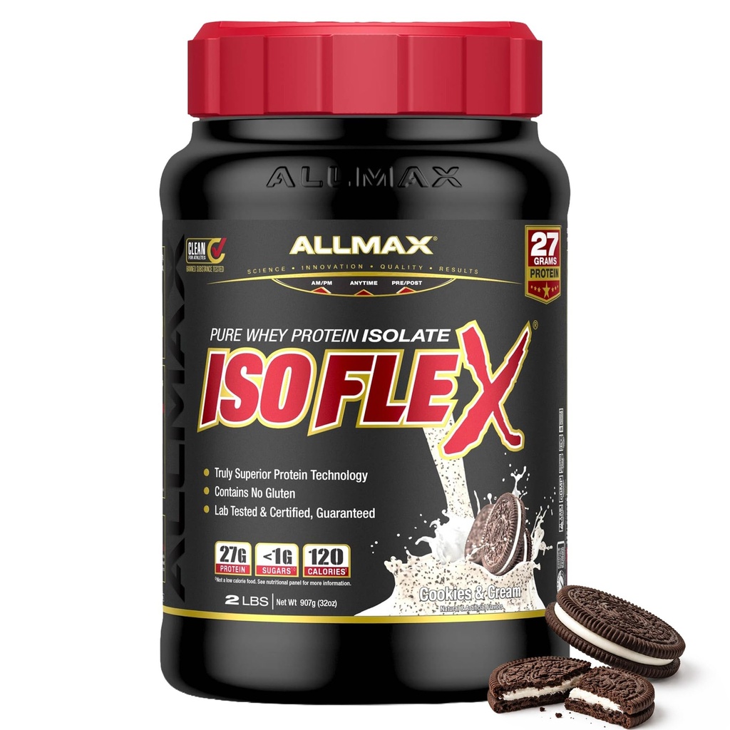 ALLMAX Ernährung ISOFLEX Whey Protein Isolate, Cookies & Cream - 2 lb - 27 Gramm Protein Per Scoop - Zero Fat & Sugar - 99% Lactose Free - Glutenfrei & Soy - Ungefähr 30 Portionen