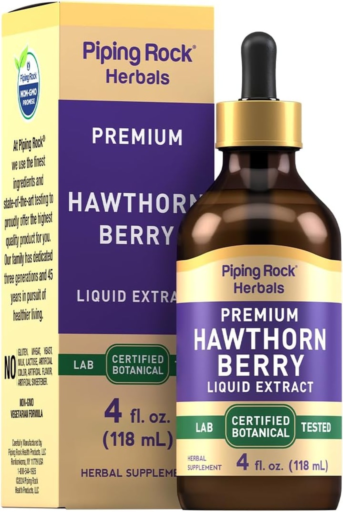 Piping Rock Hawthorn Berry Extract Flüssigkeit | 4 fl oz | Kräuter Tinktur Tropfen | Premium Vegetarische Ergänzung | Non GMO, Glutenfrei