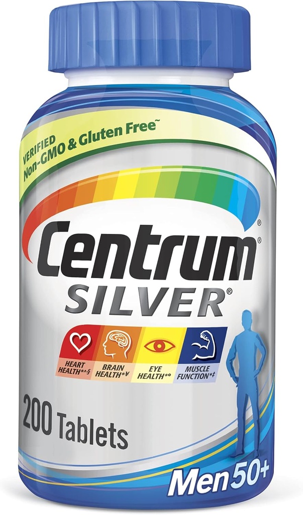Centrum Silver Multivitamin für Herren 50 Plus, Multivitamin/Multimineral Supplement mit Vitamin D3, B Vitamine und Zink, Glutenfrei, Non-GMO Zutaten - 200 Count