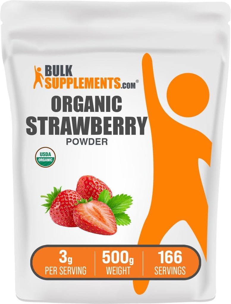 BulkSupplements.com Bio Erdbeerpulver - Fruchtpulver aus Bio Erdbeeren - Kein Zucker hinzugefügt & Glutenfrei, 3g pro Servierung, 500g (1.1 lbs) (Pack von 1)