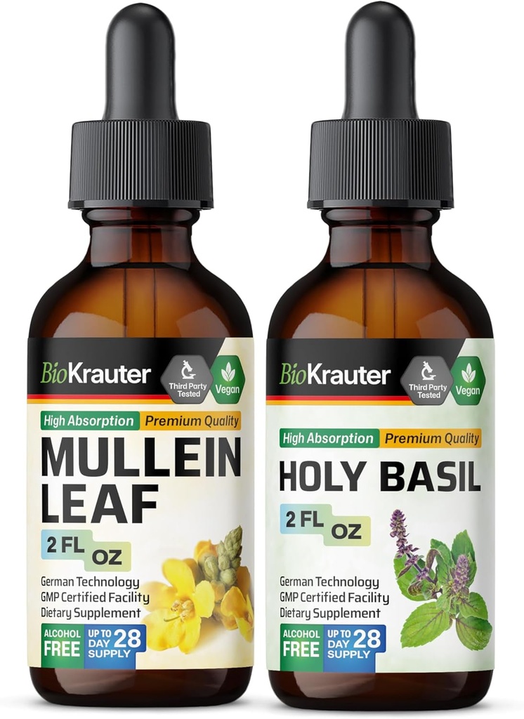 BIO KRAUTER Mullein Tinktur 2 Fl. Oz. & Heilige Basilikum Tinktur 2 Fl. Oz.