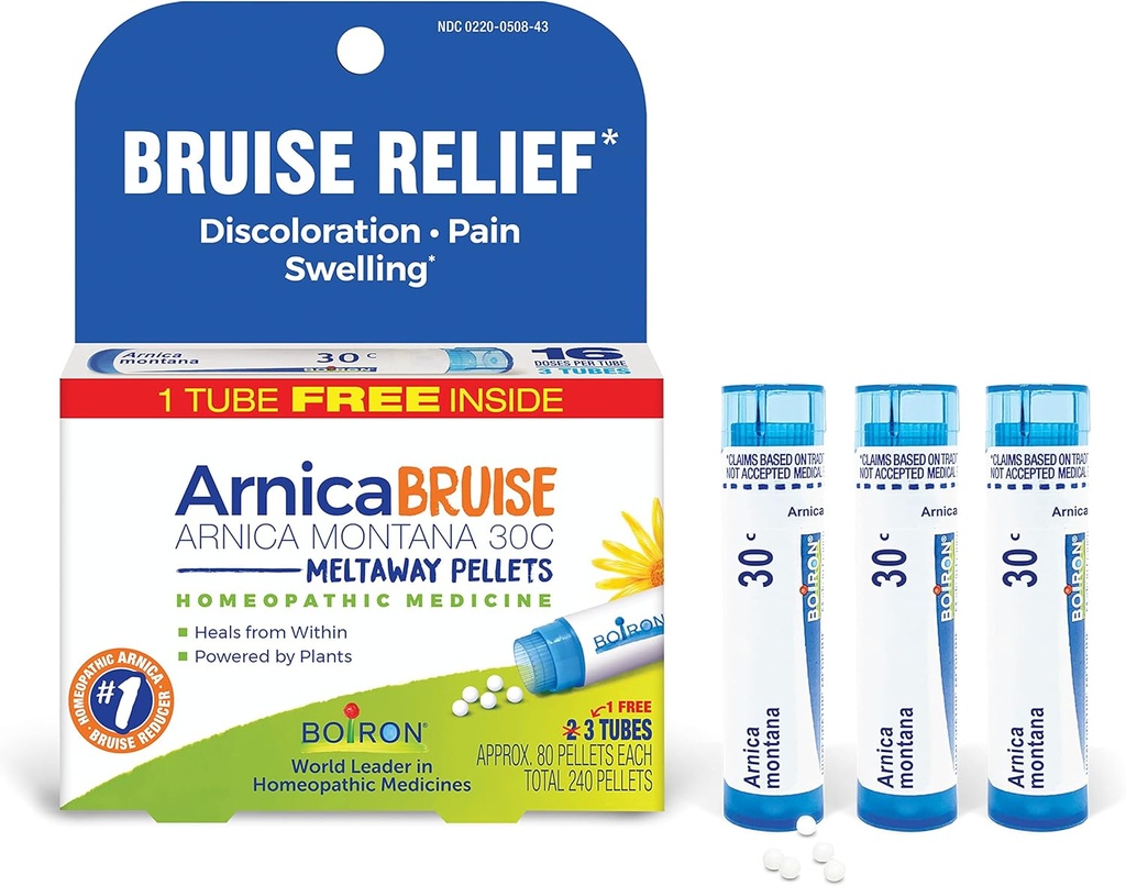 Boiron Arnica Bruise - Arnica Montana 30c zum Relief von Schmerz, Schwellung und Verfärbung von Bruises - 3 Graf (240 Pellets)