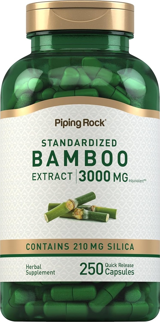 Piping Rock Bamboo Extrakt Kapseln | 3000mg | 250 Count | Kräuterergänzung | Silica 210mg | Non-GMO, Glutenfrei